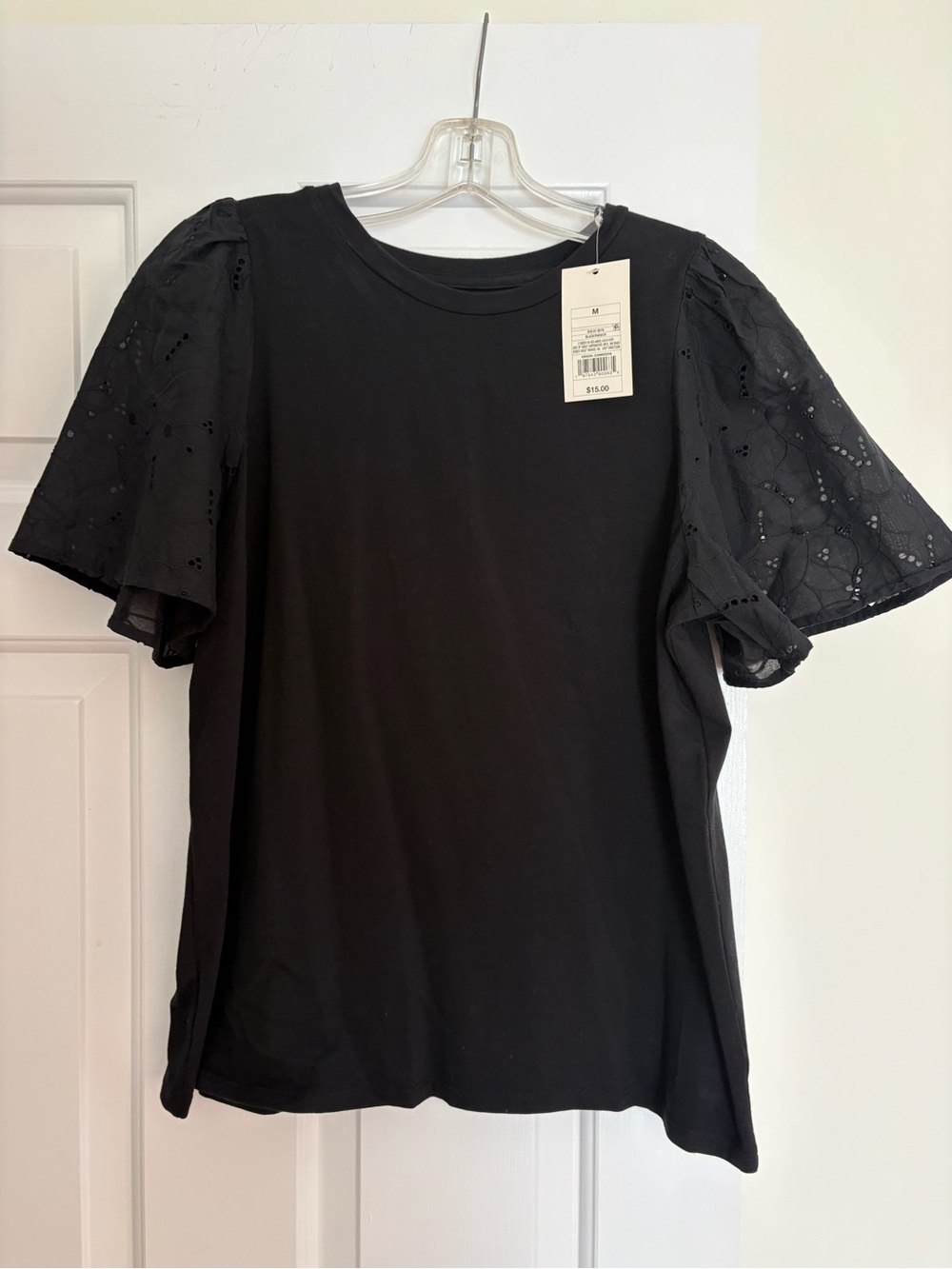 NWT Black Eyelet Puff Sleeve Tee (size M)